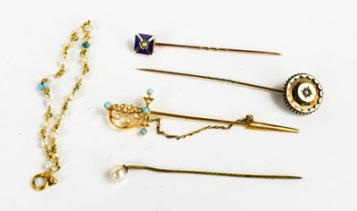Lot 106 - A gold, seed pearl and turquoise sword form...