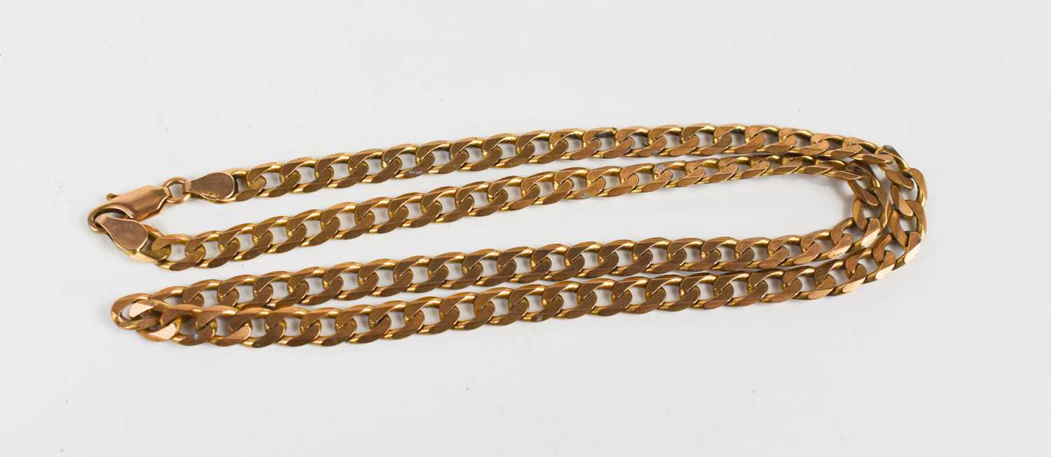 Lot 27 - A 9ct gold flat curb-link neck chain, 46cm...