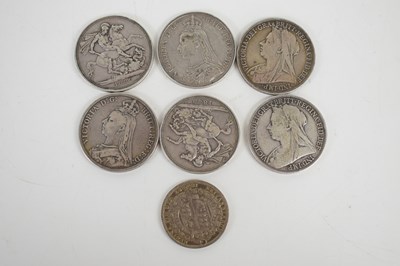 Lot 45 - Six Queen Victoria silver crowns, dated...