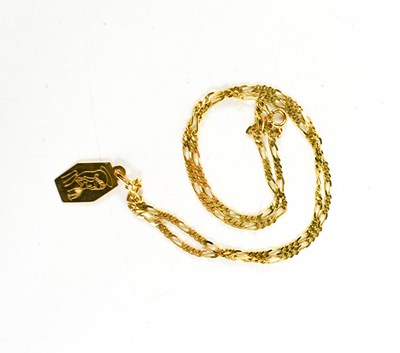 Lot 89 - An 18ct gold figaro link chain with 'Mary'...