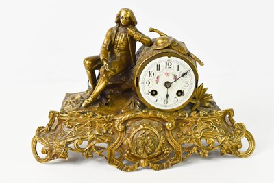 Lot 455 - A French brass cased mantle clock, the case...