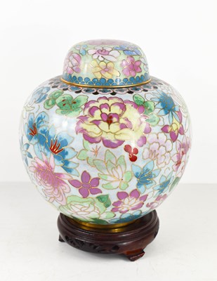 Lot 9 - A Cloisonne ginger jar and stand, with floral...