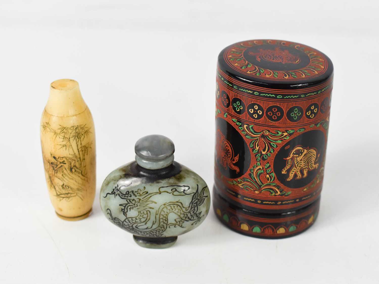 Lot 59 - A bone scent bottle, inscribed with a bamboo...
