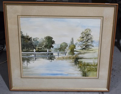 Lot 473 - A 20th century watercolour of a river scene,...