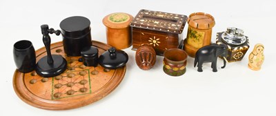 Lot 206 - A group of treen to include money box, napkin...