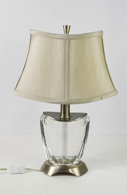 Lot 505 - A Waterford glass lamp base, with silk shade,...