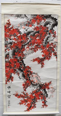 Lot 216 - A Japanese scroll painting depicting red...