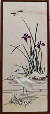 Lot 207 - A Chinese silk embroidery depicting crane and...