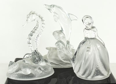 Lot 372 - Three pressed glass figurines, dolphin, girl...