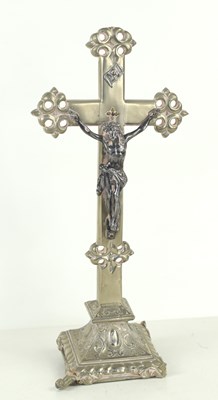 Lot 220 - A large white metal ornate standing crucifix,...