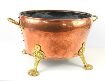 Lot 116 - A large copper and brass coal bucket, twin...