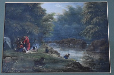 Lot 469 - A 19th century oil on board depicting figures...