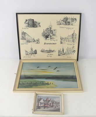 Lot 459 - A Peter Scott framed print of geese flying...