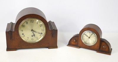 Lot 449 - An Art Deco oak cased mantle clock with...