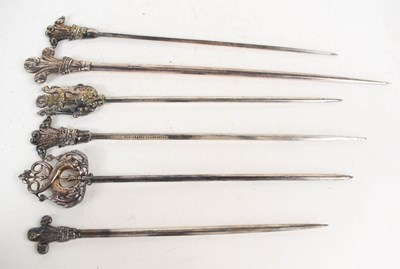 Lot 125 - A group of six silver plated meat skewers of...