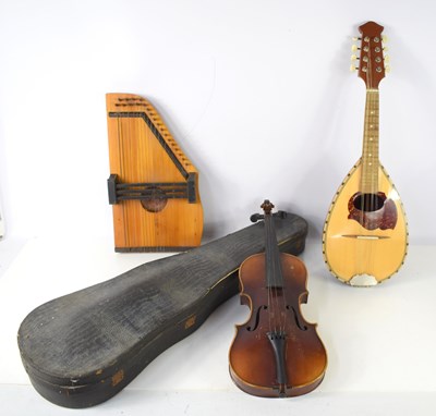 Lot 330 - A vintage violin with single piece back in a...