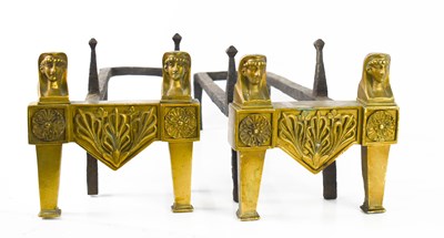 Lot 105 - A pair of Egyptian revival brass and iron...