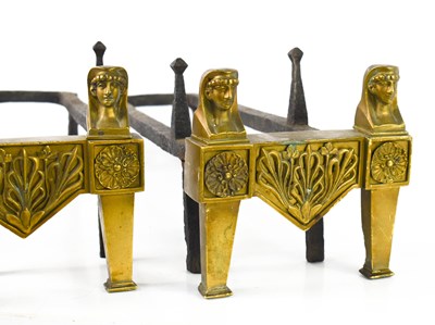 Lot 105 - A pair of Egyptian revival brass and iron...