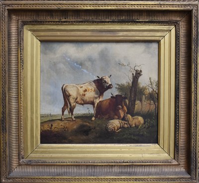 Lot 492 - A 19th century oil on canvas, depicting cattle...