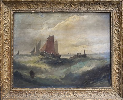 Lot 490 - A 19th century oil on board, depicting fishing...