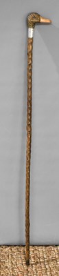 Lot 339 - An antique walking cane, with silver collar...