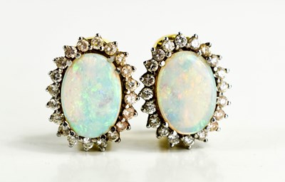 Lot 3 - A pair of 18ct gold, opal and diamond earrings,...