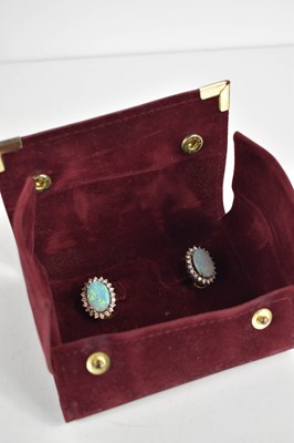 Lot 3 - A pair of 18ct gold, opal and diamond earrings,...