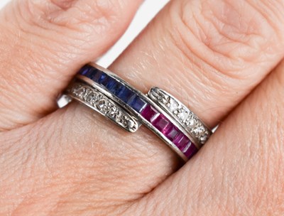 Lot 5 - A diamond, sapphire and ruby tricolour ring...