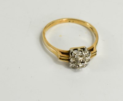 Lot 84 - An 18ct gold and diamond set ring, size N, 2.4g.