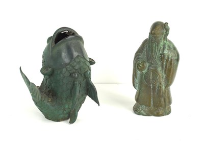 Lot 118 - A Chinese bronze fish vase with open mouth,...