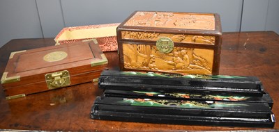 Lot 150 - A set of four Chinese export lacquer Mahjong...