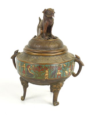 Lot 98 - A Japanese bronze and cloisonne incense burner,...