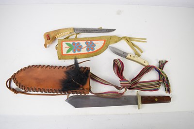 Lot 292 - A Native American animal jaw handled knife...