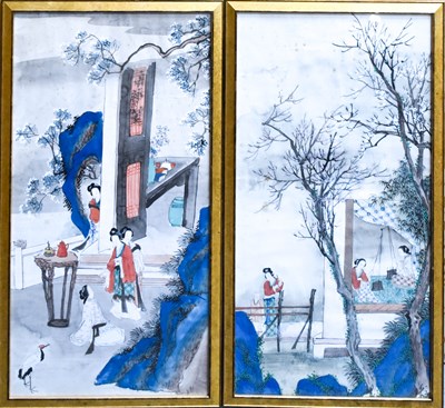 Lot 222 - A pair of Chinese watercolours with figures of...