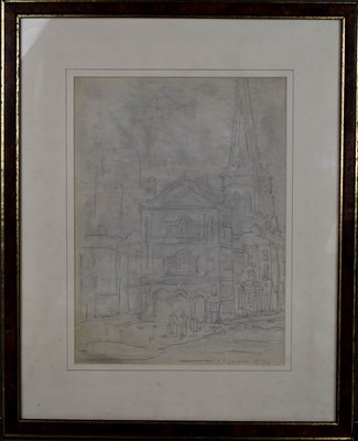 Lot 528 - Attributed to Lowry, pencil sketch of a street...