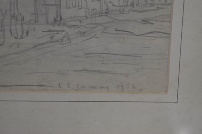 Lot 528 - Attributed to Lowry, pencil sketch of a street...