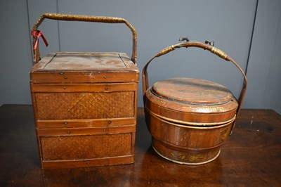 Lot 155 - A Chinese rice basket, of square two sectioned...