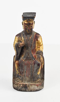 Lot 154 - A Chinese carved wooden figure of an Emporar,...