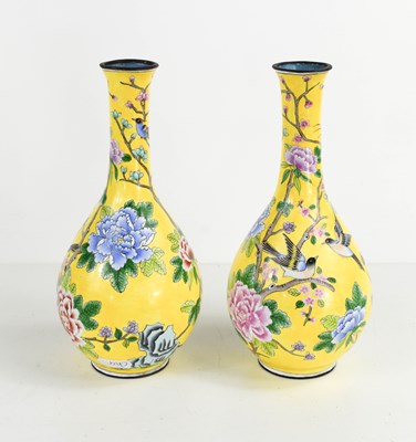 Lot 131 - A pair of Chinese cloisonne vases, the yellow...
