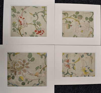 Lot 200 - A set of four Chinese silk embroidered panels...