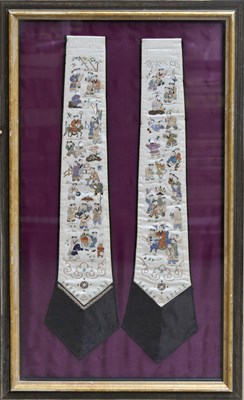 Lot 214 - A pair of 19th century Chinese silk panels, of...