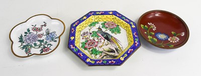 Lot 124 - A group of three Chinese cloisonne pin dishes,...