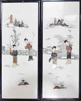 Lot 198 - A pair of mop inlaid Japanese panels, both...