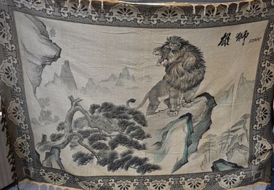 Lot 276 - A Chinese wall hanging, depicting mountain...