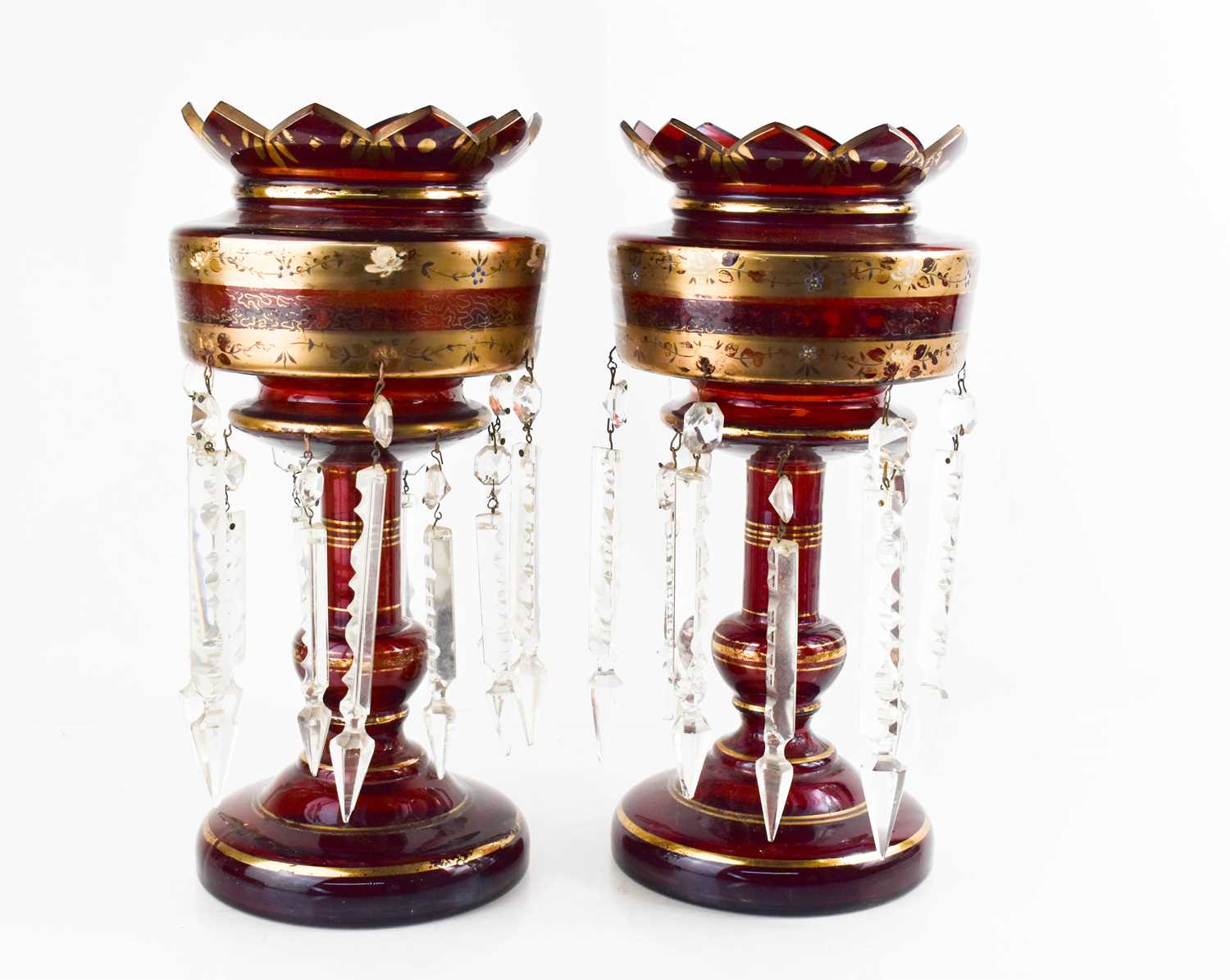Lot 146 A Pair Of Victorian Ruby Glass Lustres With