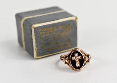 Lot 132 - A Victorian rose gold, seed pearl and jet...