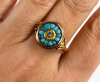 Lot 2 - A Georgian 18ct gold, seed pearl and turquoise...