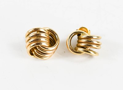 Lot 48 - A pair of 9ct gold knot form stud earrings, 3g.