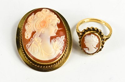 Lot 108 - A 9ct gold cameo ring, and similar 9ct gold...