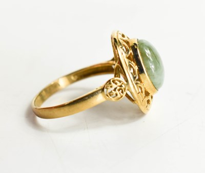Lot 91 - A 9ct gold and jade ring, the oval jade...